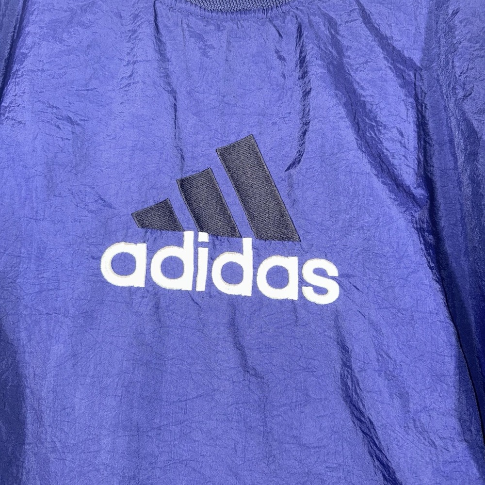 Adidas Windbreaker Jacket Navy Blue White Stripes Men's Size Large Vintage 90s - Picture 3 of 12